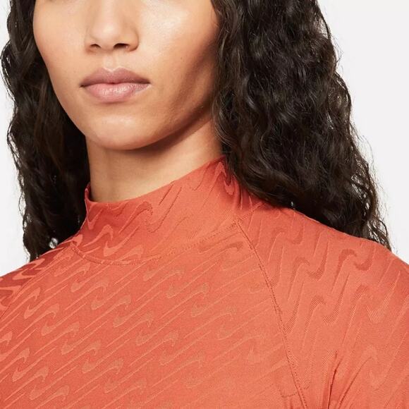 Nike Icon Clash Logo Print Mock-Neck Long Sleeve Top Terracotta Burnt Orange XS - Picture 5 of 12